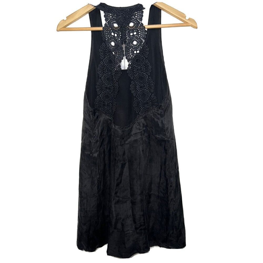 Ninas By Stone Cold Fox Black Dress Tank Style Silky Crochet Back New NWTS XS F1